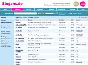 www.slogans.de - Datenbank der Werbeslogans