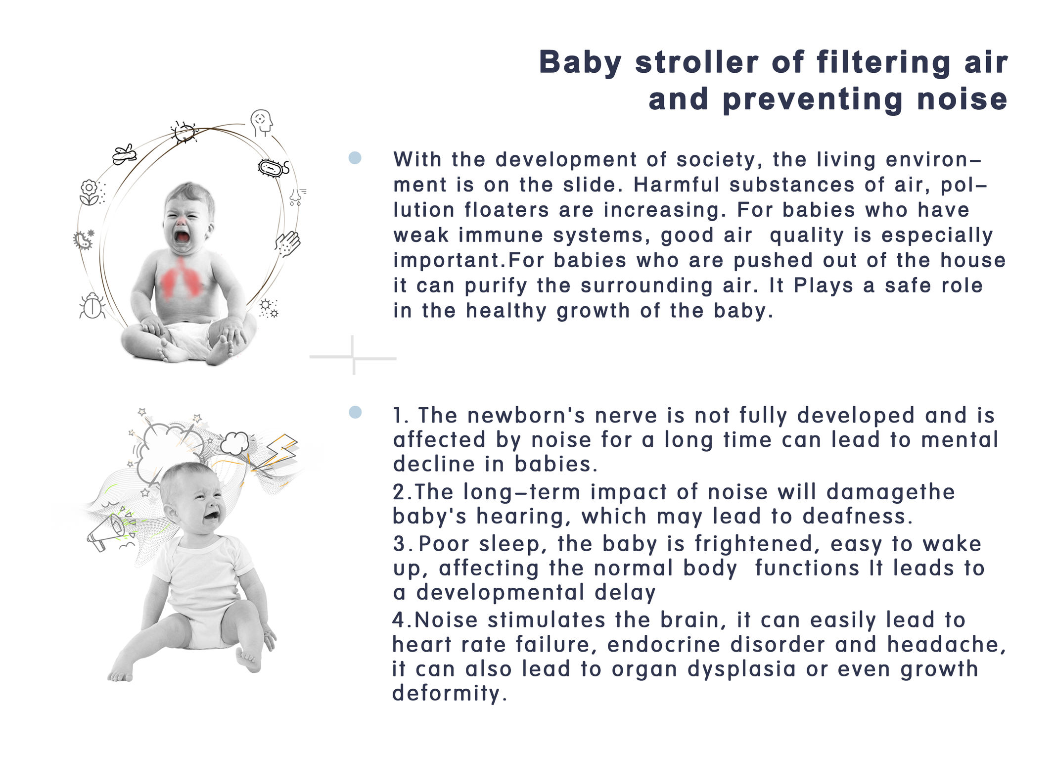 Baby stroller of filtering air and preventing nois